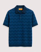 Chevron Textured Knit Polo – Navy
