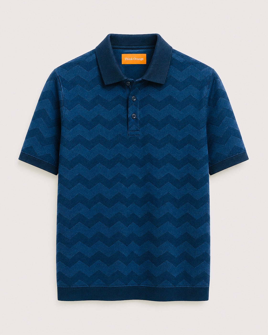 Chevron Textured Knit Polo – Navy