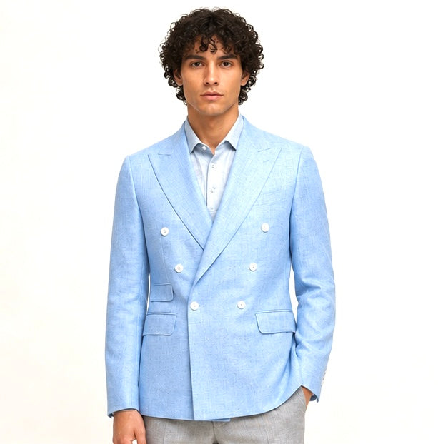 Double-Breasted Tailored Blazer - Sky Blue