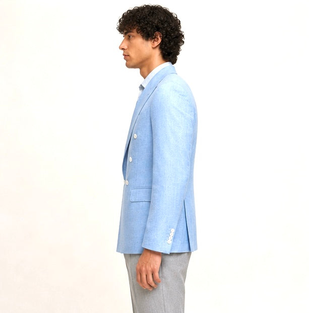 Double-Breasted Tailored Blazer - Sky Blue