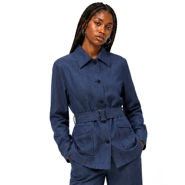Belted Structured Jacket – Navy