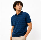 Chevron Textured Knit Polo – Navy
