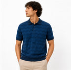 Chevron Textured Knit Polo – Navy