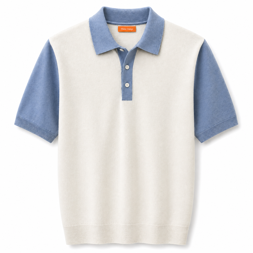 Contrast Knit Polo – White / Blue