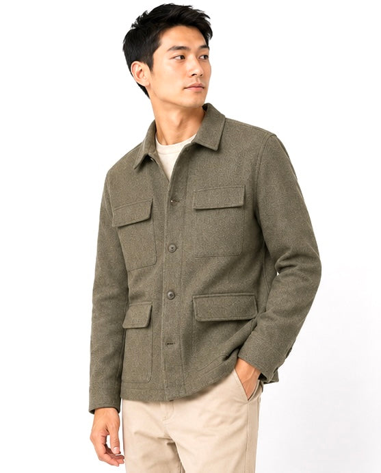 Utility Textured Overshirt – Olive