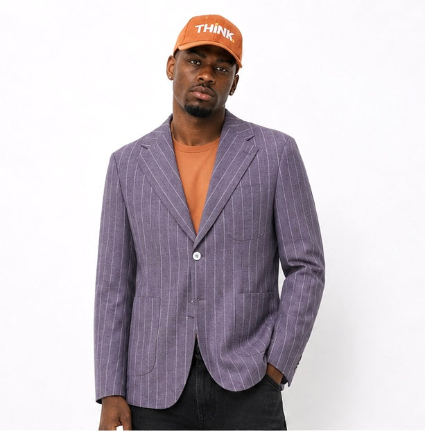 Men’s Wool–Linen–Silk Stripe Blazer Jacket