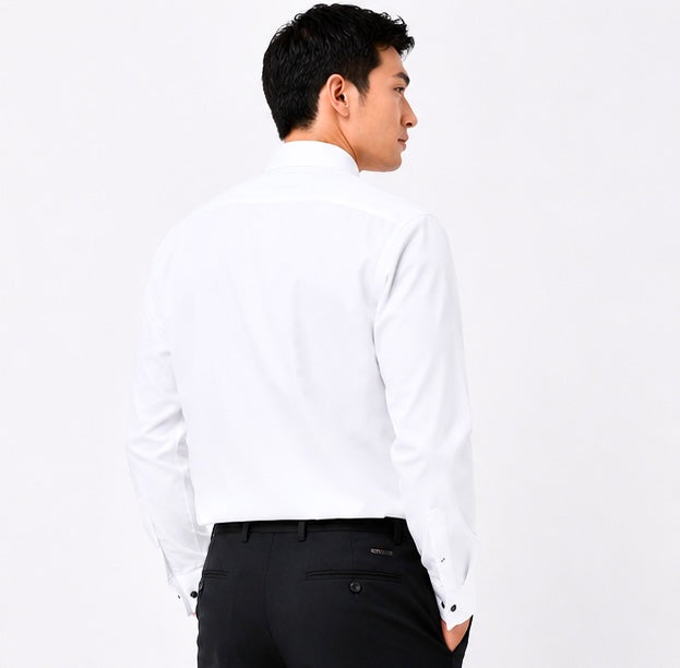 White Bib-Front Wing-Collar Dress Shirt