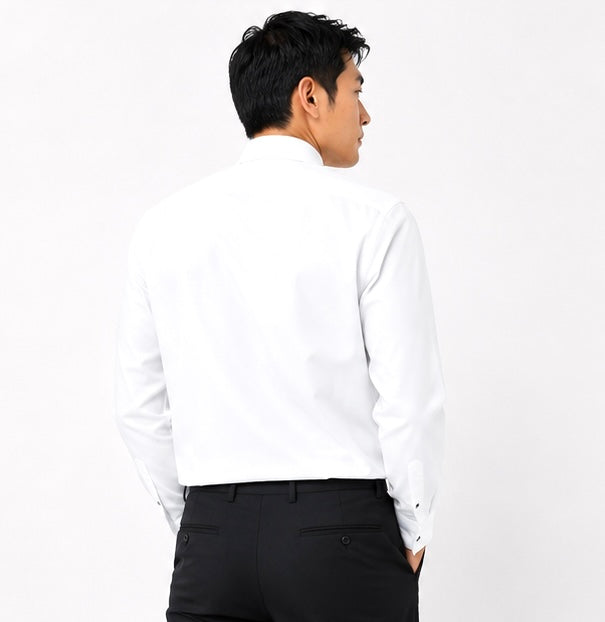 White Wide Spread-Collar Dress Shirt