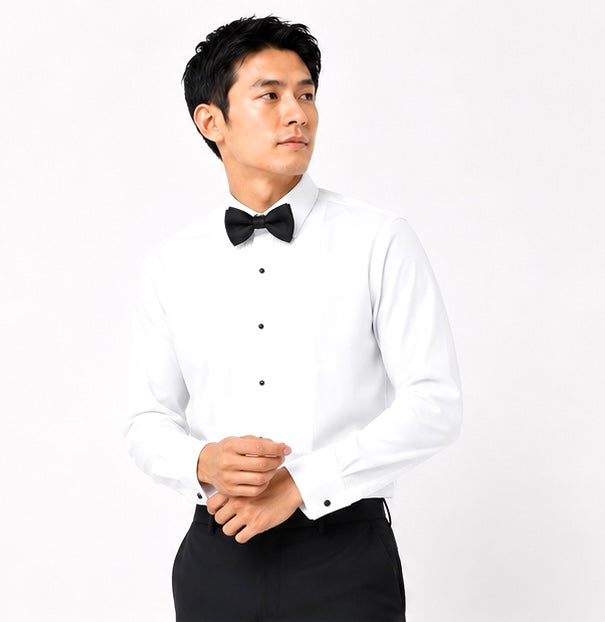 White Wide Spread-Collar Dress Shirt