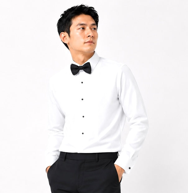 White Wide Spread-Collar Dress Shirt