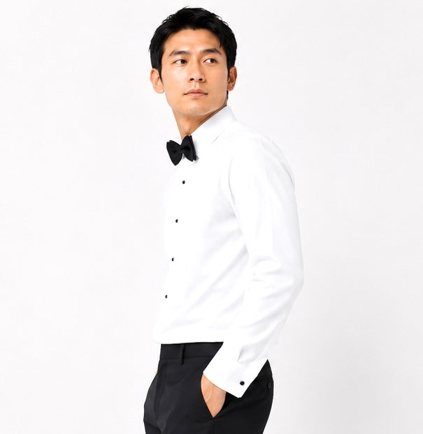White Wide Spread-Collar Dress Shirt