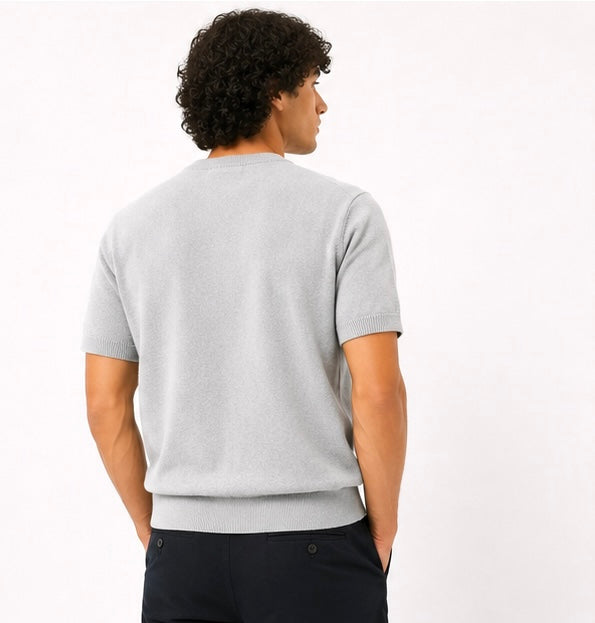 Knit Short Sleeve Crew - Light Grey
