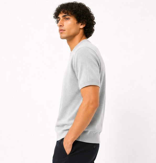 Knit Short Sleeve Crew - Light Grey