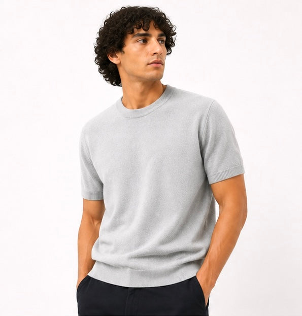 Knit Short Sleeve Crew - Light Grey