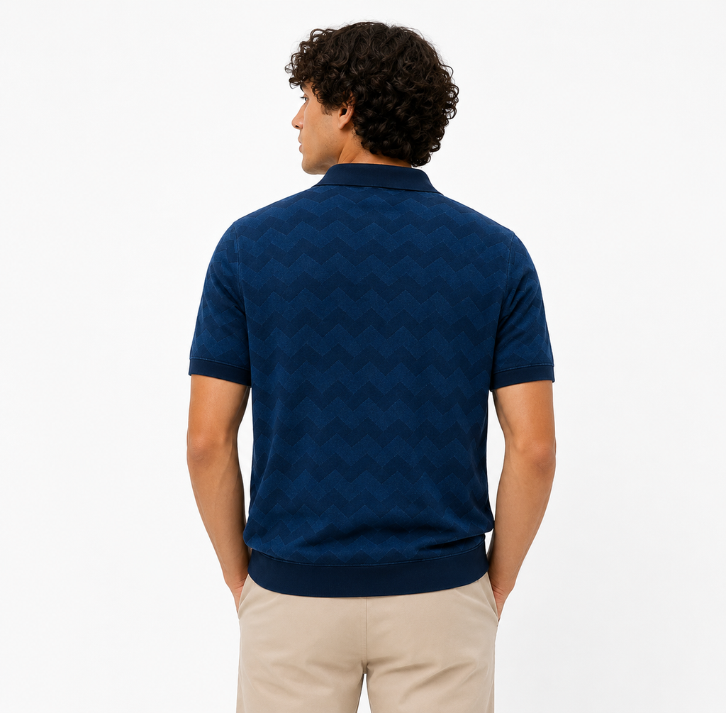 Chevron Textured Knit Polo – Navy