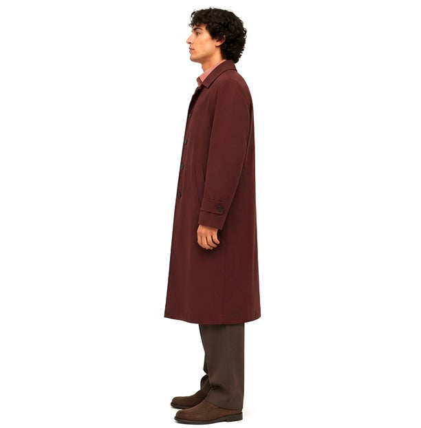Deep Burgundy Relaxed-Fit Long Coat