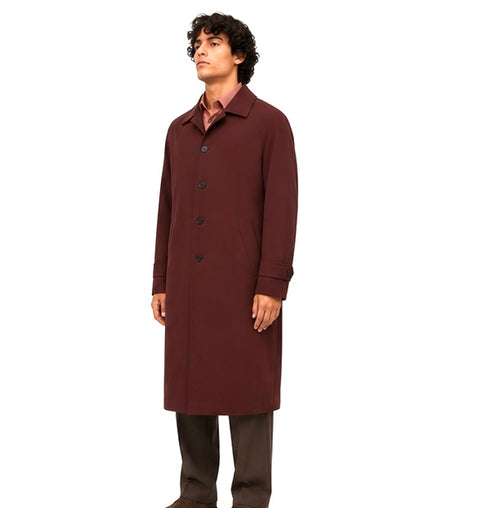 Deep Burgundy Relaxed-Fit Long Coat