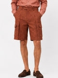 Herringbone Linen Cargo Shorts - Rust