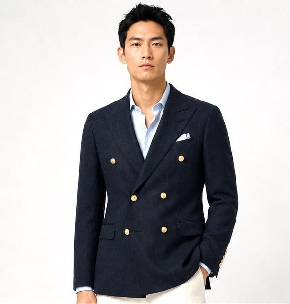 Double-Breasted Tailored Blazer – Navy