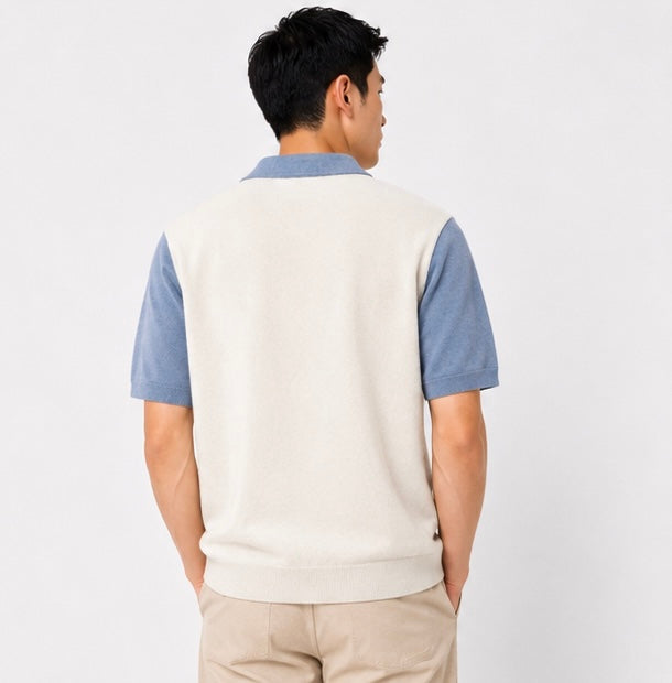 Contrast Knit Polo – White / Blue