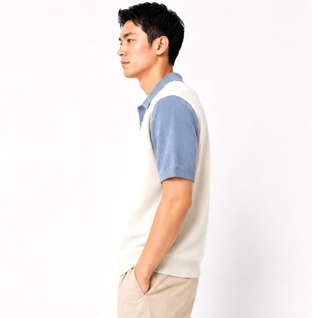 Contrast Knit Polo – White / Blue
