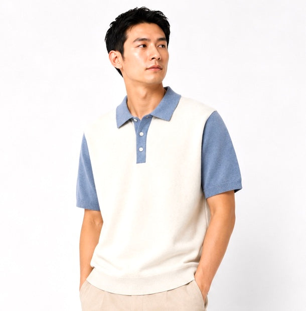 Contrast Knit Polo – White / Blue