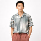 Vertical Stripe Short Sleeve Shirt – Green / White