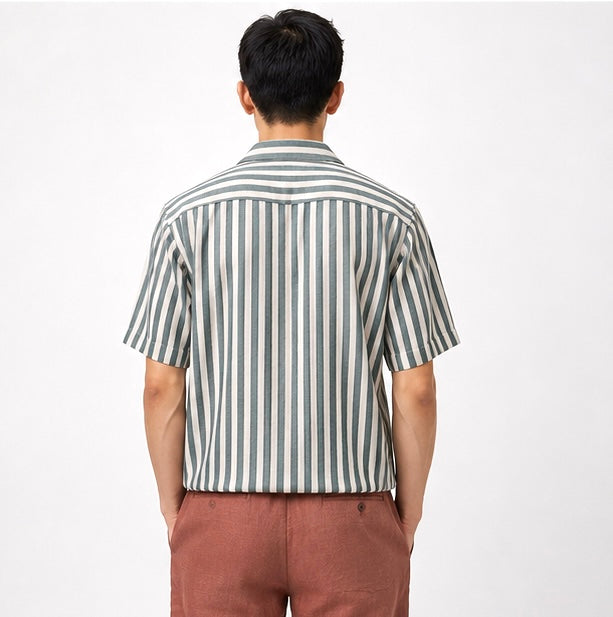 Vertical Stripe Short Sleeve Shirt – Green / White
