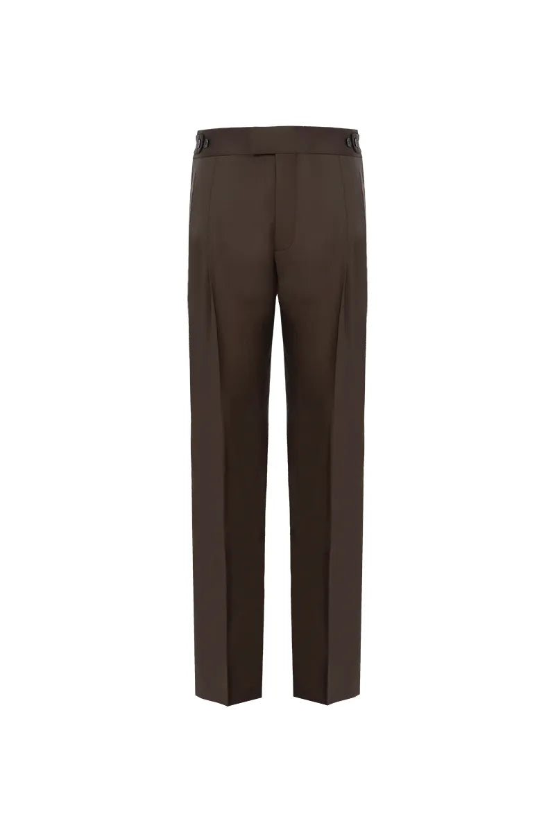 Relaxed Pleated Wool Trousers with Side Adjusters