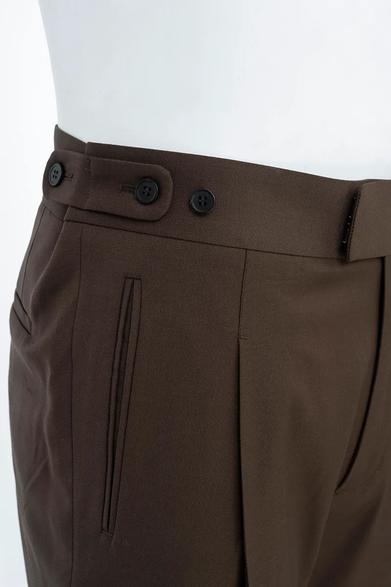 Relaxed Pleated Wool Trousers with Side Adjusters