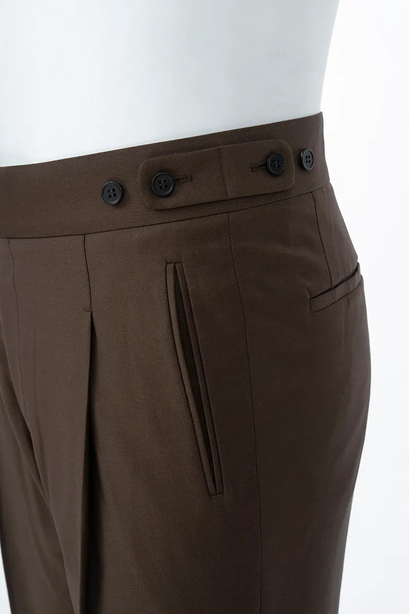 Relaxed Pleated Wool Trousers with Side Adjusters