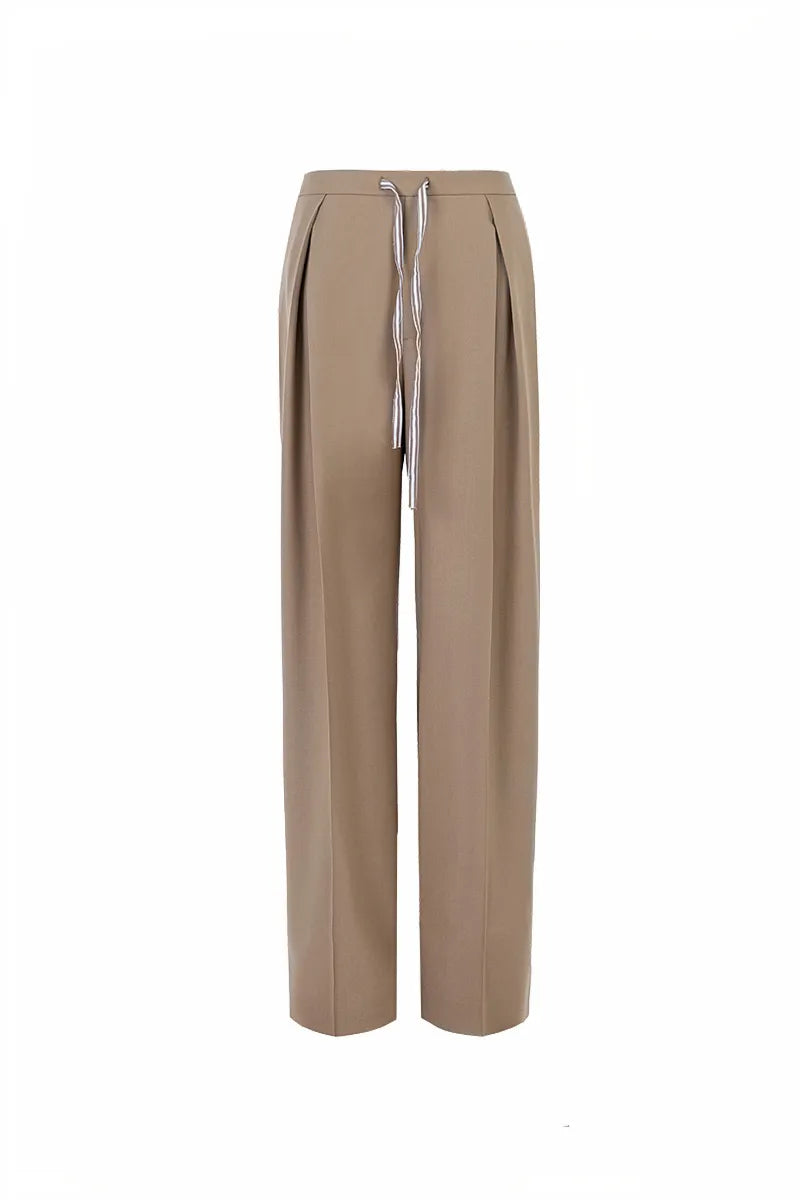 Relaxed Tailored Wide-Leg Drawstring Trouser – Camel