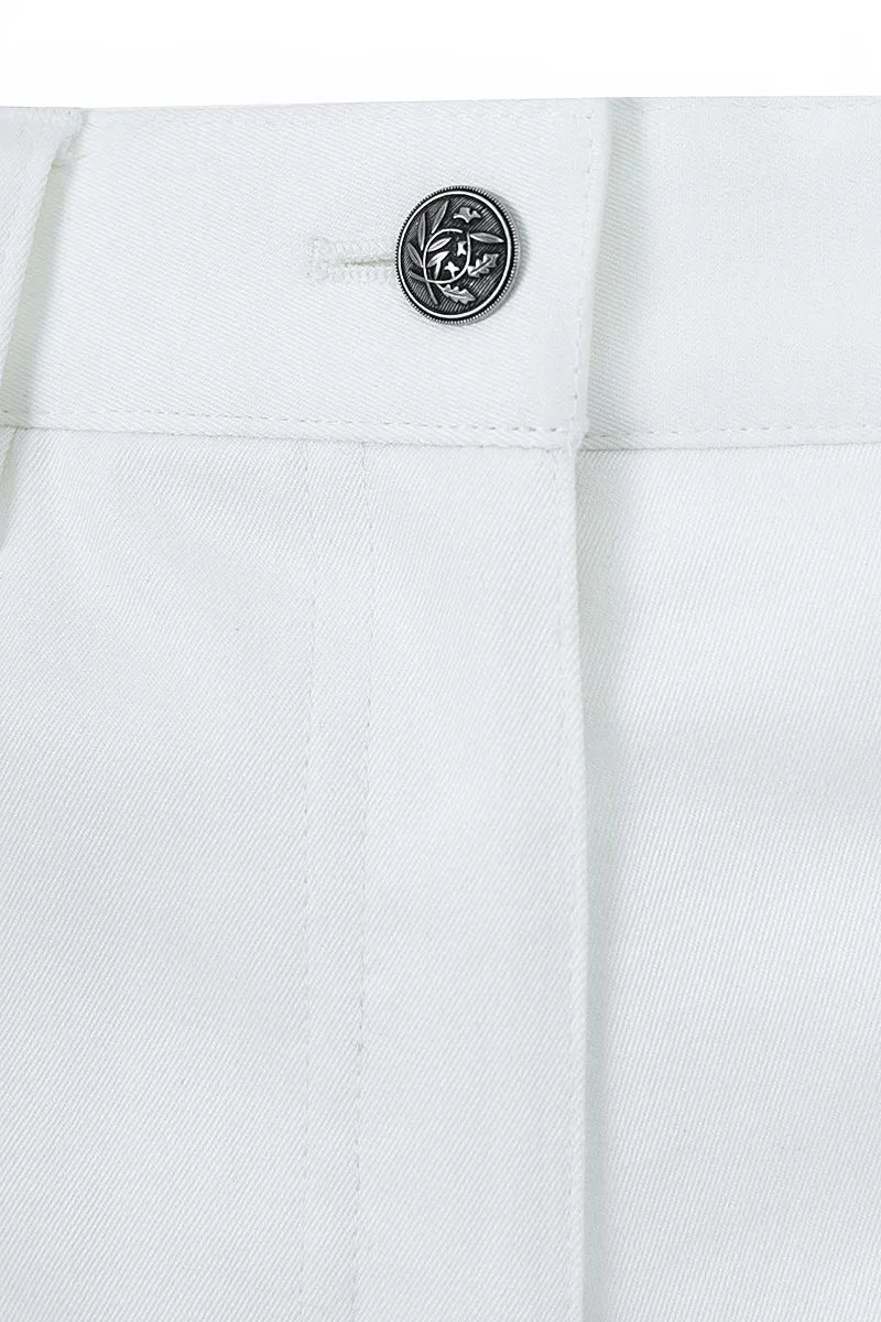 High-Waisted Wide-Leg Cotton Stretch Trousers