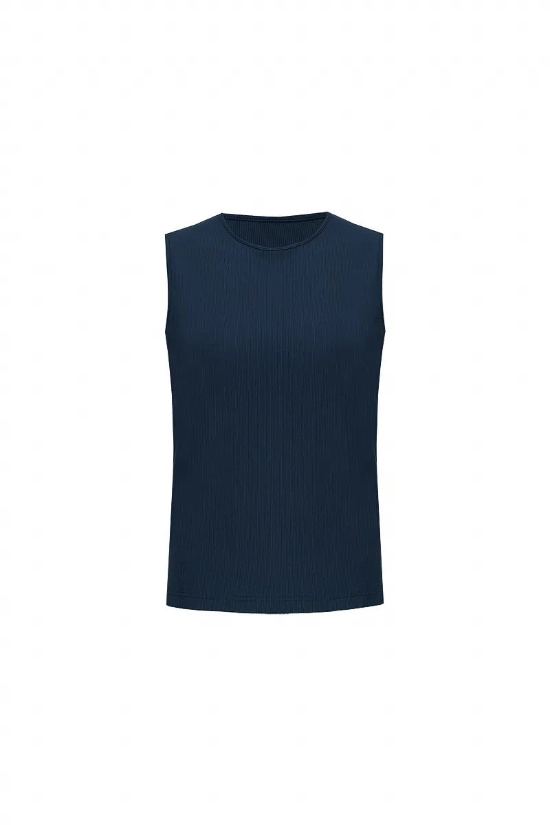 Navy Sleeveless Cotton T-Shirt