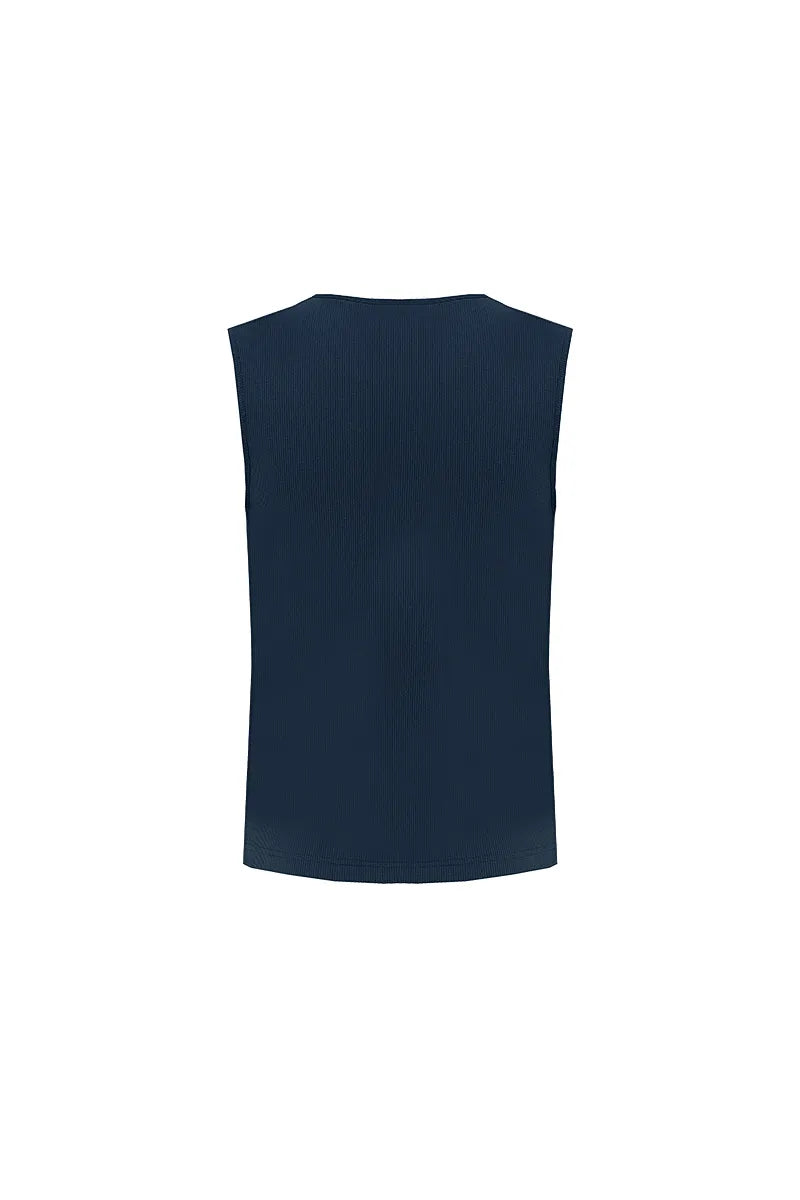 Navy Sleeveless Cotton T-Shirt