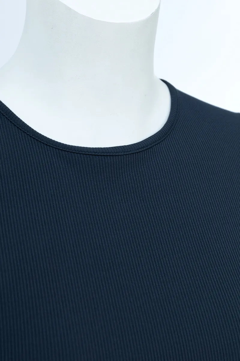 Navy Sleeveless Cotton T-Shirt