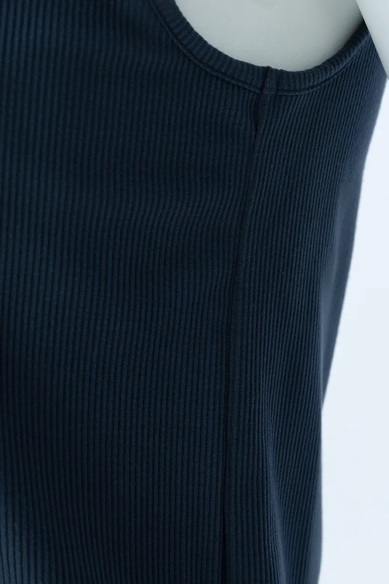 Navy Sleeveless Cotton T-Shirt