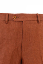 Herringbone Linen Cargo Shorts - Rust