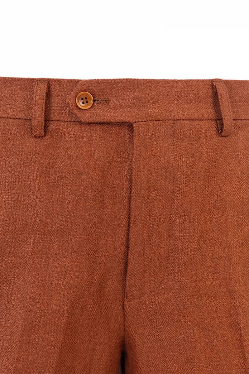 Herringbone Linen Cargo Shorts - Rust