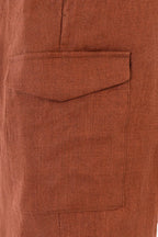 Herringbone Linen Cargo Shorts - Rust