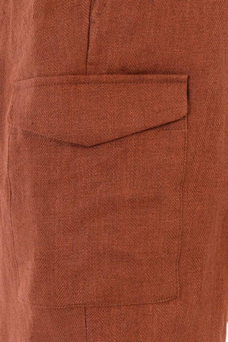 Herringbone Linen Cargo Shorts - Rust