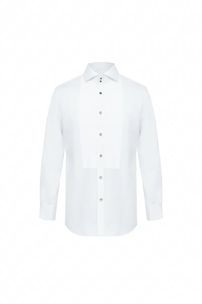 White Wide Spread-Collar Dress Shirt