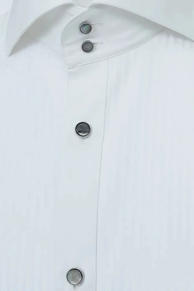 White Wide Spread-Collar Dress Shirt