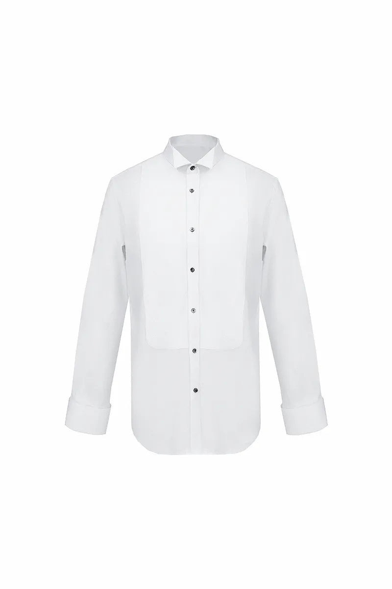 White Bib-Front Wing-Collar Dress Shirt