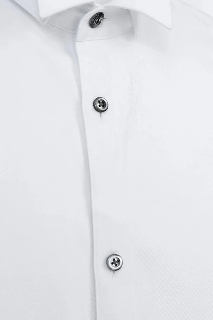 White Bib-Front Wing-Collar Dress Shirt