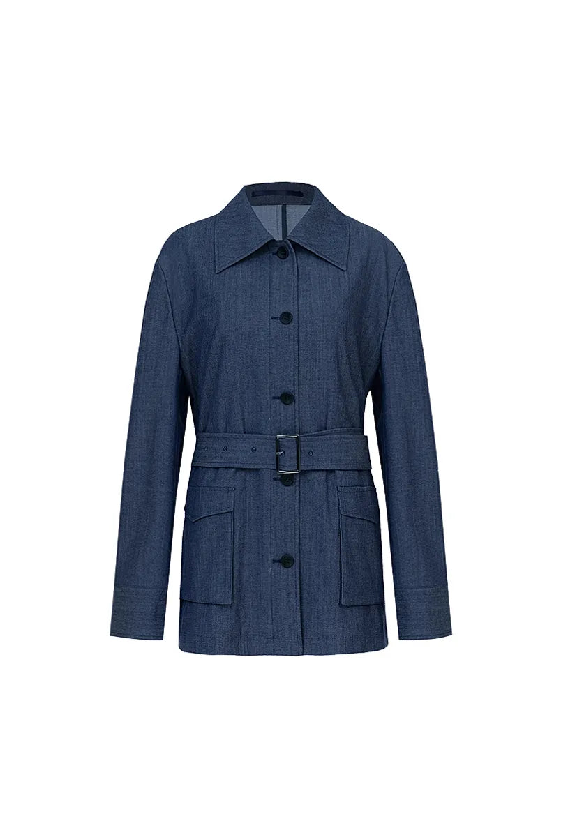 Belted Structured Jacket – Navy