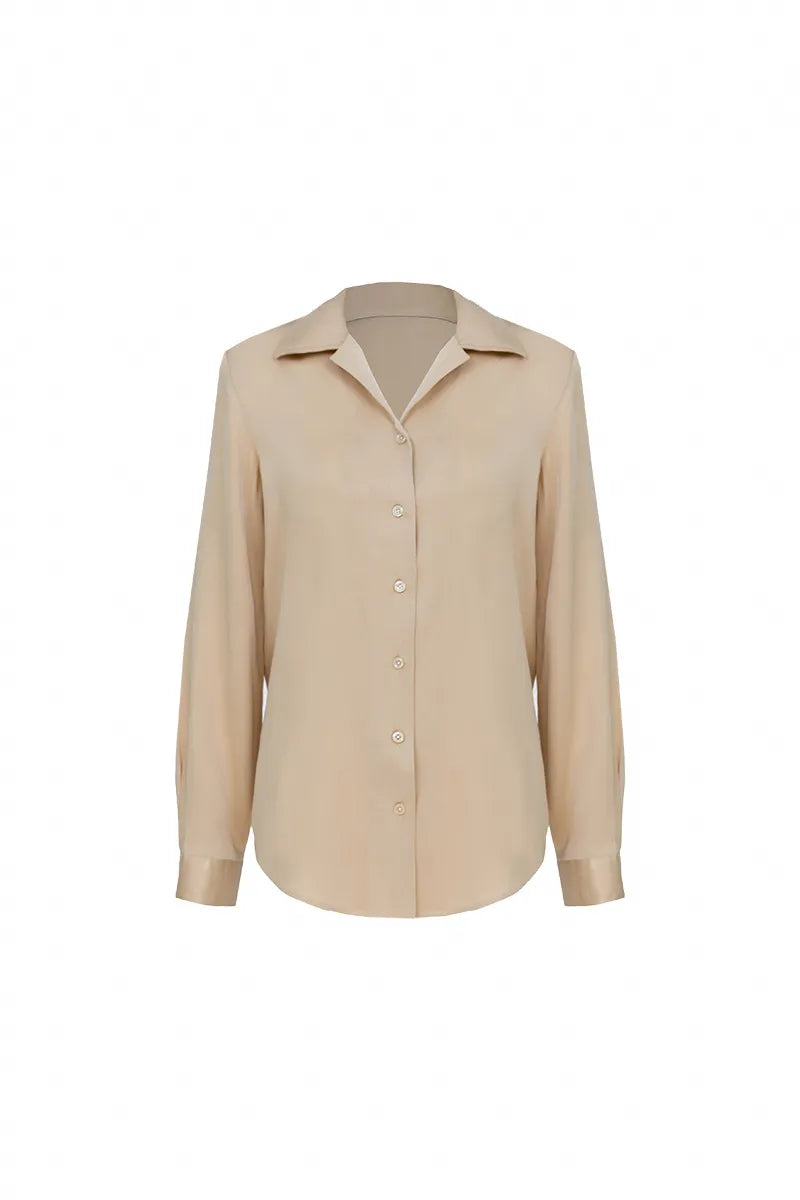 Silk Cuban Collar Shirt - Beige