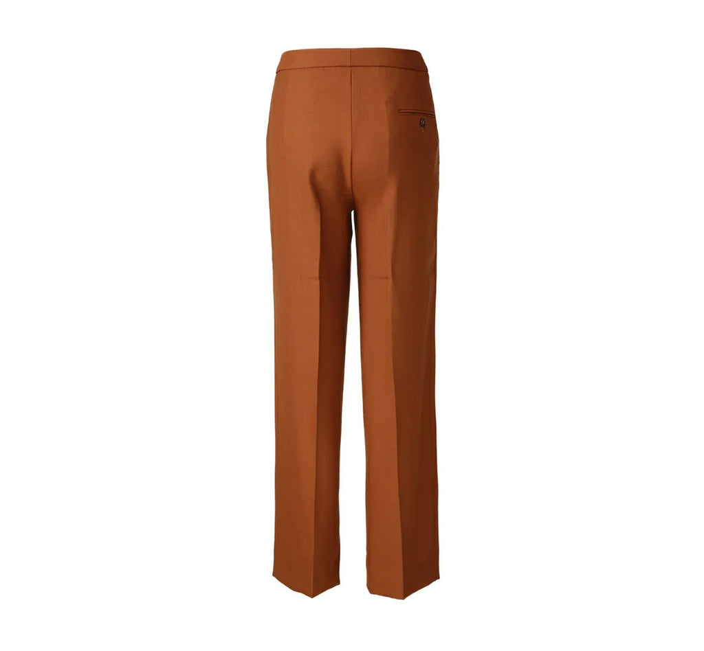 High-Waisted Pleated Wide-Leg Trousers - Burnt Orange