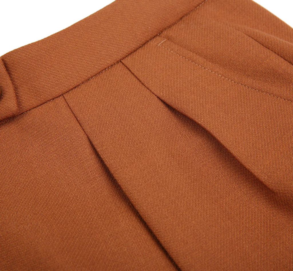 High-Waisted Pleated Wide-Leg Trousers - Burnt Orange