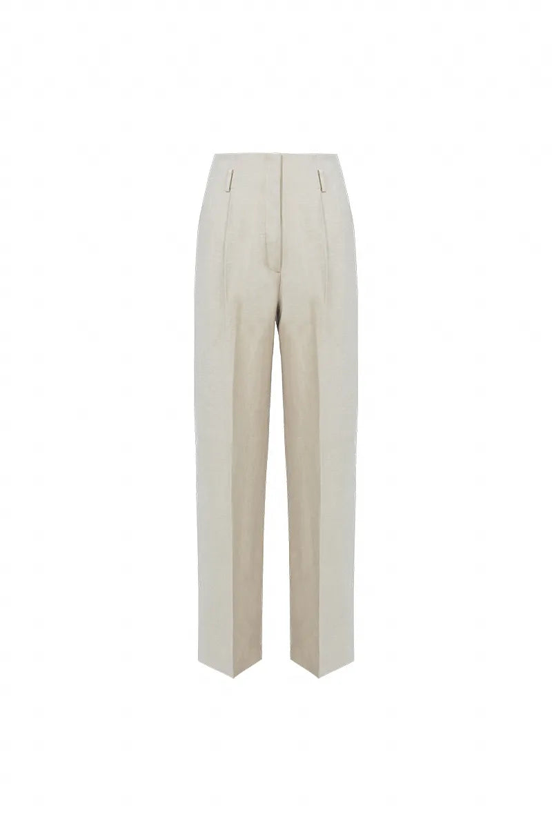 High-Rise Straight-Leg Trousers – Stone
